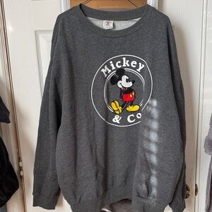 Disney Gray Embroidered Mickey Mouse Crew Neck Sweater